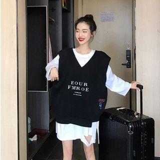 Long-sleeve Long T-shirt / Lettering Vest