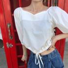 3/4-sleeve Crop Top White - One Size