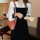 Long-sleeve Mock Two-piece Jacquard Midi Dress Black - One Size