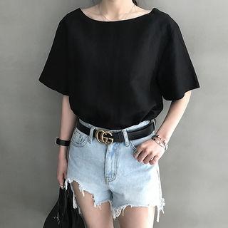 Elbow-sleeve Linen Blend Top