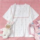 Heart Embroidered Short-sleeve Blouse White - One Size