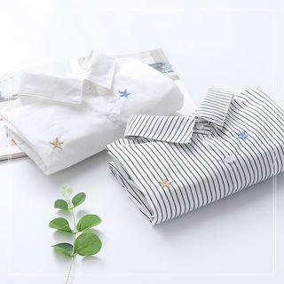 Long-sleeve Star Embroidery Pinstripe Shirt
