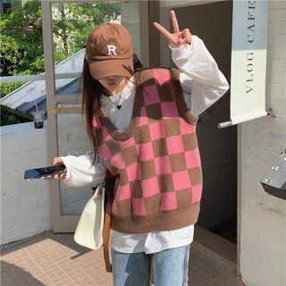 V-neck Check Knit Vest / T-shirt