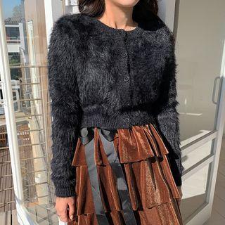 Round-neck Furry Knit Cardigan