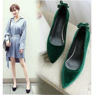 Bow Pointed Toe Kitten-heel Pumps