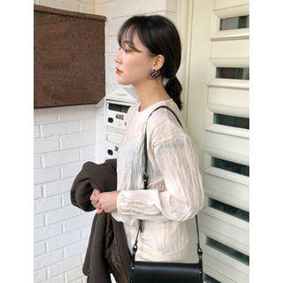 Round-neck Long-sleeve Crinkled Top