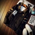 Camouflage Panel Hooded Lettering Jacket
