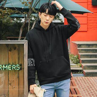 Kangaroo-pocket Lettering Brushed-fleece Lined Hoodie