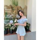 Puff-sleeve Halter Mini A-line Dress