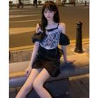 Lace Camisole Top / Cold-shoulder Slit A-line Dress