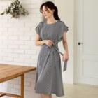 Pintuck-waist Stripe Dress With Sash