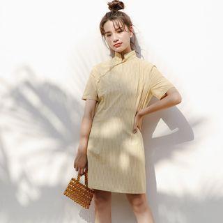 Traditional Chinese Short-sleeve Striped Dress