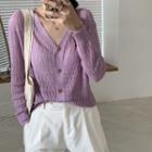 Pointelle Knit V-neck Cardigan