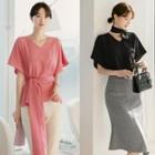 Dolman-sleeve Crinkled Top With Sash