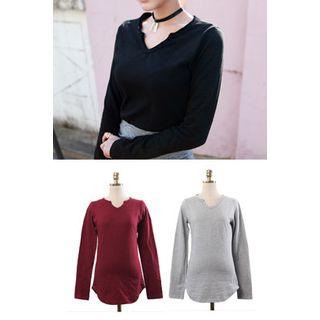 Open-front Round-hem T-shirt