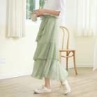 High Waist Midi Tiered Skirt Green - One Size