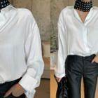 Hidden-button Plain Shirt White - One Size
