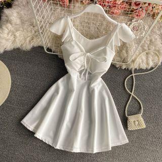 Plain Drawstring A-line Mini Dress