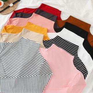 Turtleneck/semi High-neck Striped Pullover