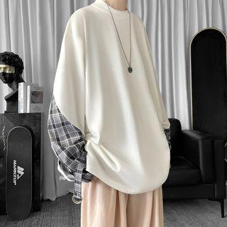 Long-sleeve Plaid Panel Sweatshirt