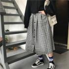 Plain Sweatshirt / Plaid Midi A-line Skirt