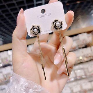 Flower Rhinestone Faux Pearl Fringed Earring 1 Pair - Gold - One Size