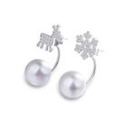 925 Sterling Silver Deer Snow Earrings With Fashion Pearls