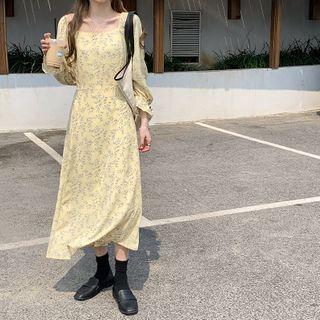 Square-neck Floral Puff-sleeve Dress