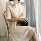 Lace-collar Pleated Dress
