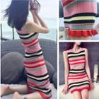 Sleeveless Striped Sheath Knit Dress