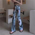 Print High-waist Boot Cut Pants