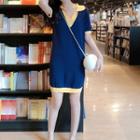 Short-sleeve Contrast Trim Mini Knit Dress