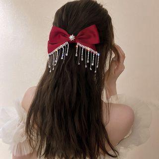 Rhinestone Fringed Bow Hair Clip
