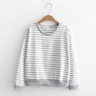 Heart Embroidered Striped Pullover