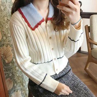 Collared Knit Jacket White - One Size