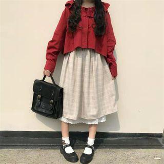 Midi A-line Plaid Skirt Almond - One Size