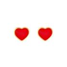 Simple Romantic Plated Gold Enamel Red Heart Stud Earrings Golden - One Size