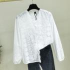 Long Sleeve Lace Collar Blouse White - One Size