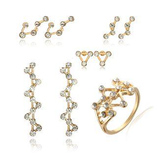 Rhinestone Geometric Earring / Ring (various Designs)