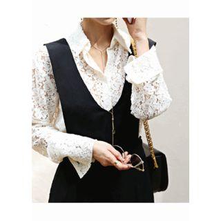 Faux-pearl Detail Laced Blouse