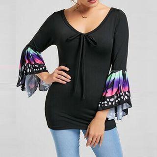 Flare-sleeve Printed T-shirt