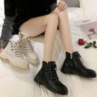 Faux Leather Studded Lace-up Short Boots