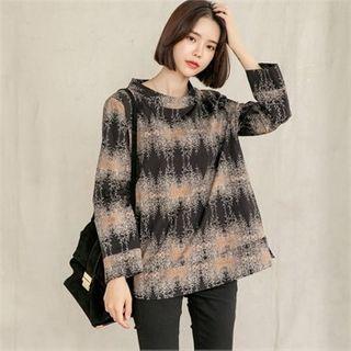 Mock-neck Pattern Loose-fit Top