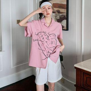 Short-sleeve Heart Lettering Shirt