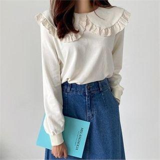 Eyelet-lace Collared Pullover