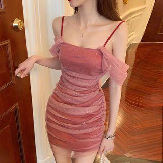 Cold-shoulder Mesh Mini Sheath Dress