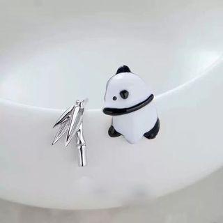 925 Sterling Silver Bamboo Panda Earring 1 Pair - As Shown In Figure - One Size