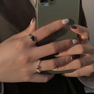 Heart Glaze Faux Pearl Open Ring
