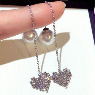 Faux Pearl Rhinestone Heart Drop Earring 1 Pair - As Shown In Figure - One Size