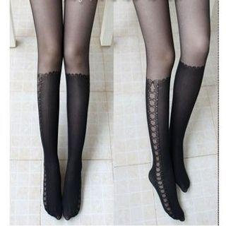 Lace Trim Tights 1 Pr - Black - One Size